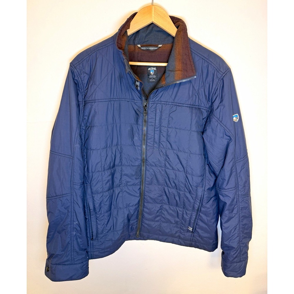 KÜHL Jacket Mens Large Blue Quilted Insulated Full Zip Outdoor Hiking Lined